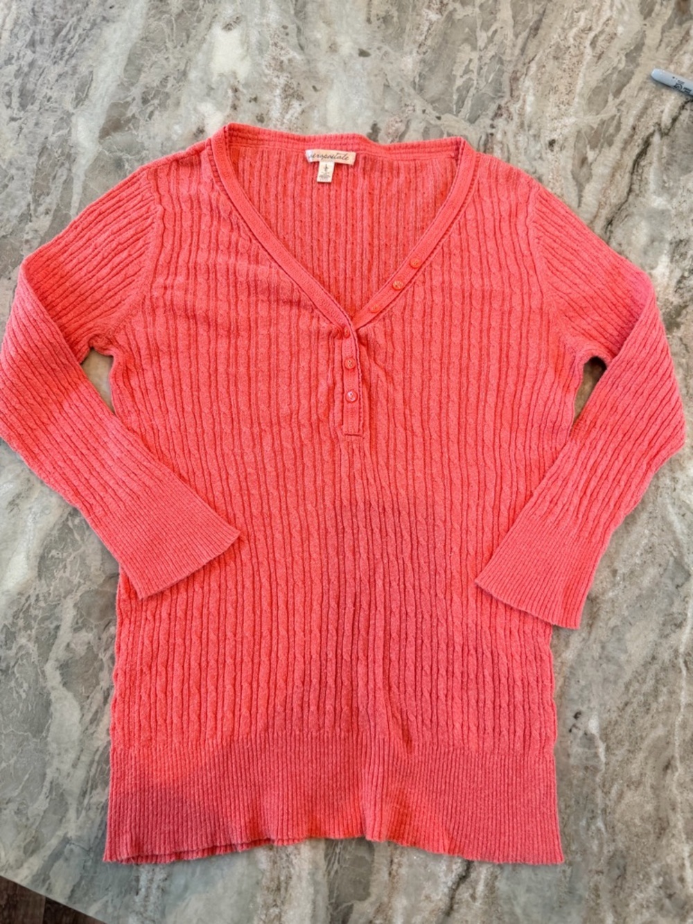 Aeropostale Ribbed Knit Sweater Large Coral Pink Henley Top